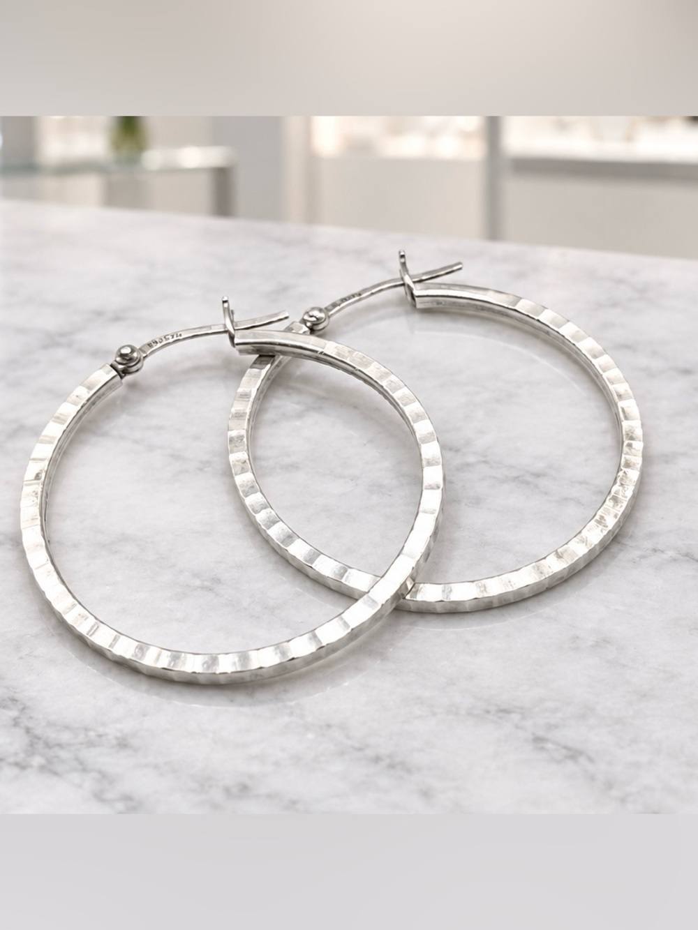 Sterling Silver Textured Classic Hoop Earrings